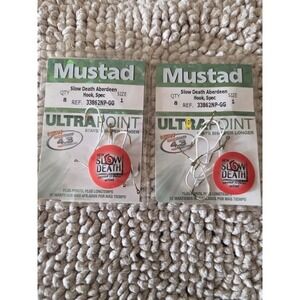 2 Pack Mustad 33862GG Glow Green Slow Death Hooks Size 1 Intense Crawler 8 Count